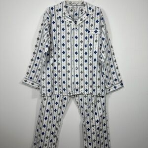 NOS Sanforized 100% Cotton Blue Print Vintage Pajamas Set Mens -C-